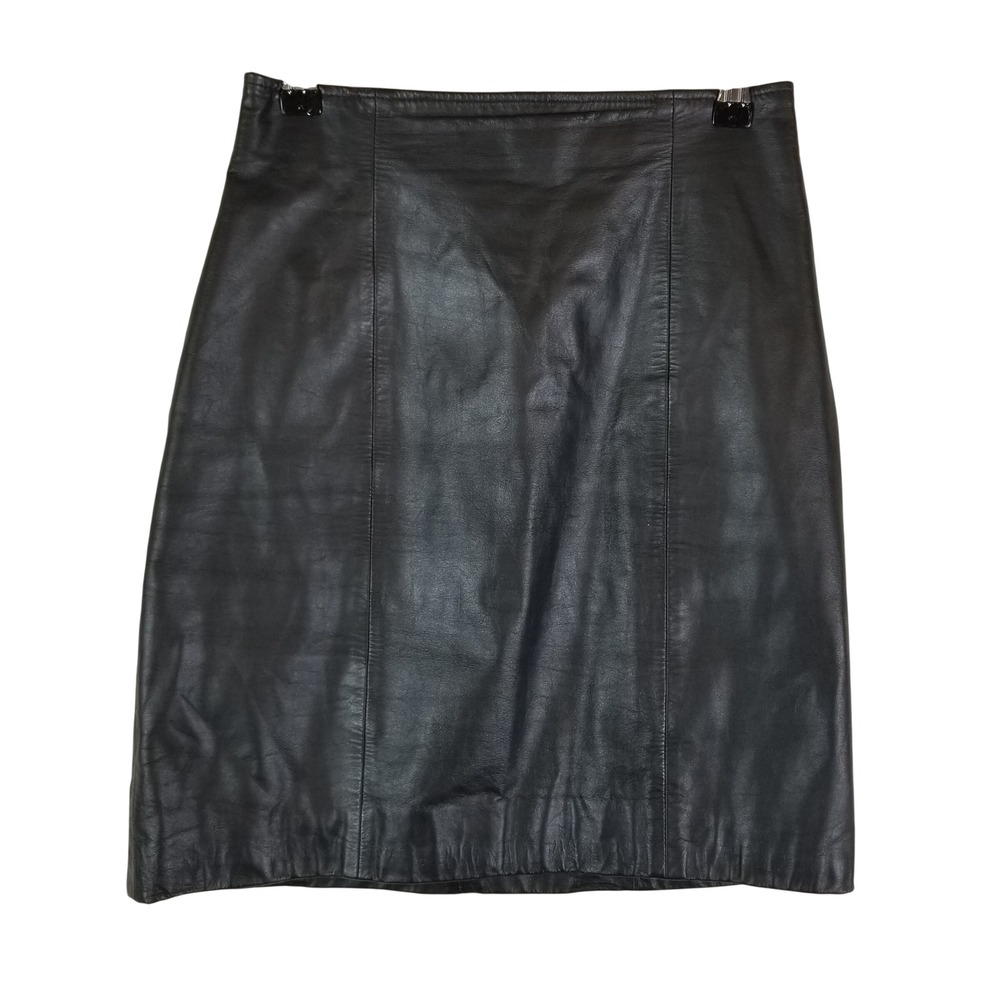 Byrnes‎ & Baker Leather Skirt Womens 6 Black Pencil Knee Length High Waist 2740